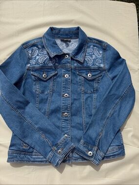 Style & Co. Blue Denim Jacket with White Paisley Yoke